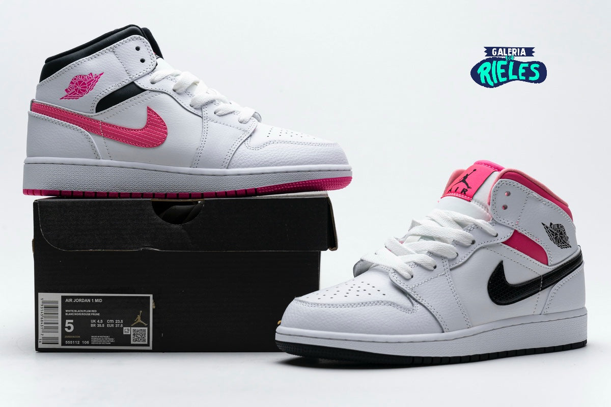 Jordan 1 Mid White Black Hyper Pink Galeria De Rieles