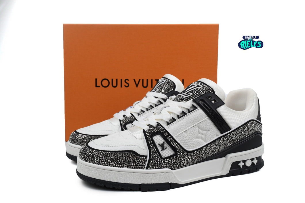 LV Trainer White Black Crystals